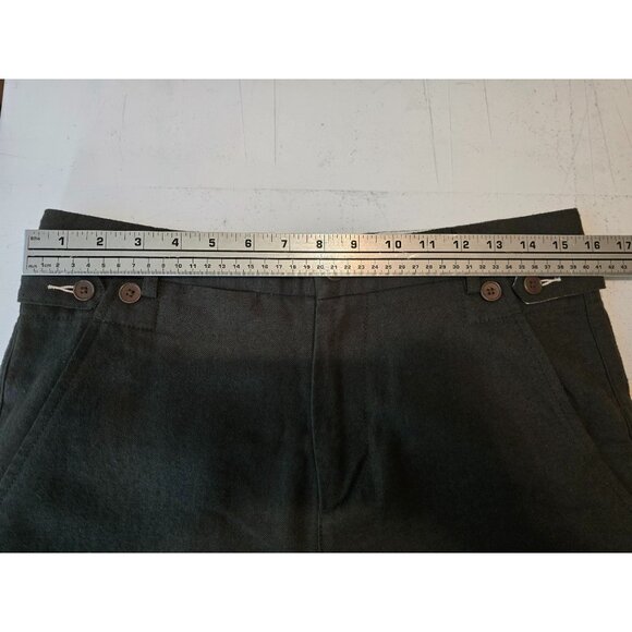 Garbstore Green Wool-Blend Straight-Leg Trousers Dual Button Detail Back Welt Po - Picture 6 of 7